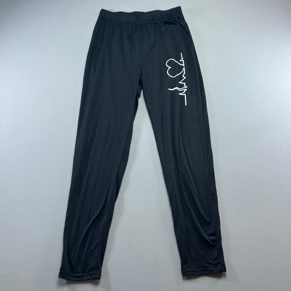 Womens Track Pants Large Black Stretch Heart Beat Graphic Athleisure Running